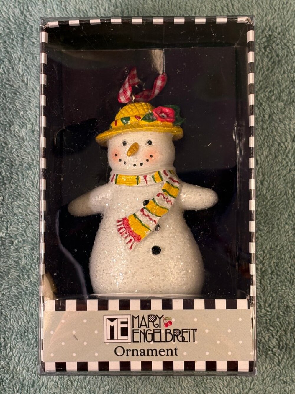 Mary Engelbreit Snowman Christmas Ornament Yellow Hat Scarf NWT Vintage